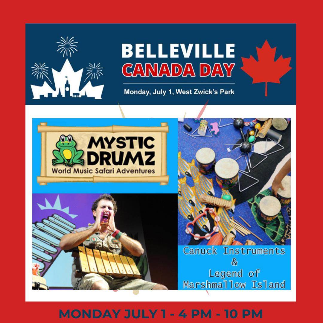 Mystic Drumz - This interactive children's performance will get the kids up dancing, drumming &amp; grooving to their own beat. Come learn about different musical instruments from around the world, as well as, learn to play them.   #CanadaDay #BellevilleON #BayofQuinte