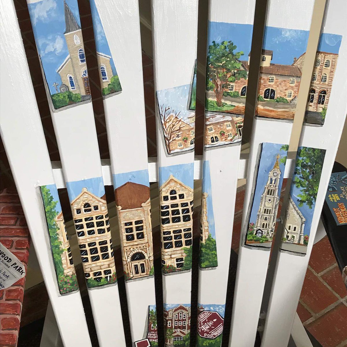 LAGHS Adirondack chair for Lockport’s Summer Art Series is finished and on display in the Lobby of Central Square!  Special thanks to talented artist Dawn Hoffman! #lockportil #Adirondackchairs  #lockportsummerartseries