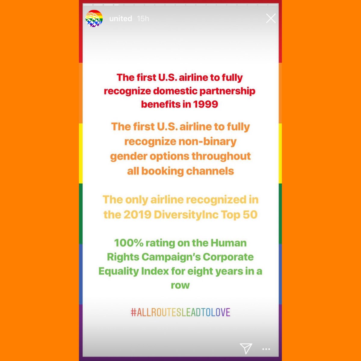 All Routes Lead to LOVE! So proud to work for a company that is an ally and long-standing leader on LGBTQ issues. Happy Pride, Everybody! ❤️🧡💛💚💙💜 @united #AllRoutesLeadToLove