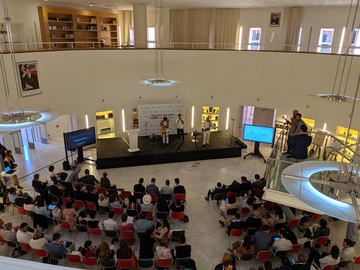 landemore's tweet photo. Launch of the first #schoolofcollectiveintelligence in the world in the beautiful library of #um6p in #Morocco by visionary @lexpaulson and @brentstrickland. Huge turn up of the #collectiveintelligence and #participatorydemocracy crowds. This is a pic from the opening ceremony https://t.co/r3DGz417p4