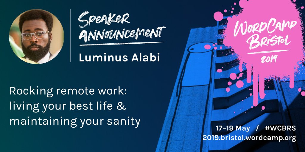 WordCamp Bristol (@wordcampbristol) on Twitter photo 📺📺📺
Watch the fantastic <a href="/luminus/">luminus.eth</a> give his talk 'Rocking Remote Work: Living Your Best Life & Maintaining Your Sanity' at #WCBRS.
He's available to watch on WordPress.tv now 👇🏽
wordpress.tv/2019/06/25/lum… 📺📺📺
Watch the fantastic <a href="/luminus/">luminus.eth</a> give his talk 'Rocking Remote Work: Living Your Best Life & Maintaining Your Sanity' at #WCBRS.
He's available to watch on WordPress.tv now 👇🏽
wordpress.tv/2019/06/25/lum…