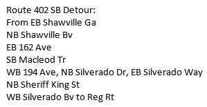 calgarytransit's tweet photo. #Route402 is on detour until the end of service tomorrow #CTRiders https://t.co/bAuNyt0iur