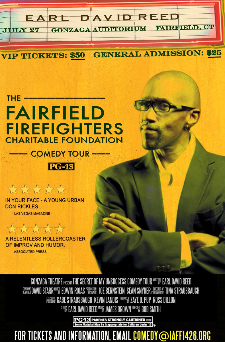 28 days from today. <a href="/earldavidreed/">Earl David Reed</a> back in Fairfield performing for our FFFCF. Email Comedy@iaff1426.org for tickets and info. $25 General Admission. <a href="/FFOperationWarm/">FF Operation Warm</a> help us keep Fairfeld ‘s kids warm next winter. Hosted by <a href="/ChiefGaryMac/">Ret. Chief Gary MacNamara</a> <a href="/FfldFirefighter/">Ffld Firefighters</a> <a href="/ffldcitizen/">Fairfield Citizen</a>