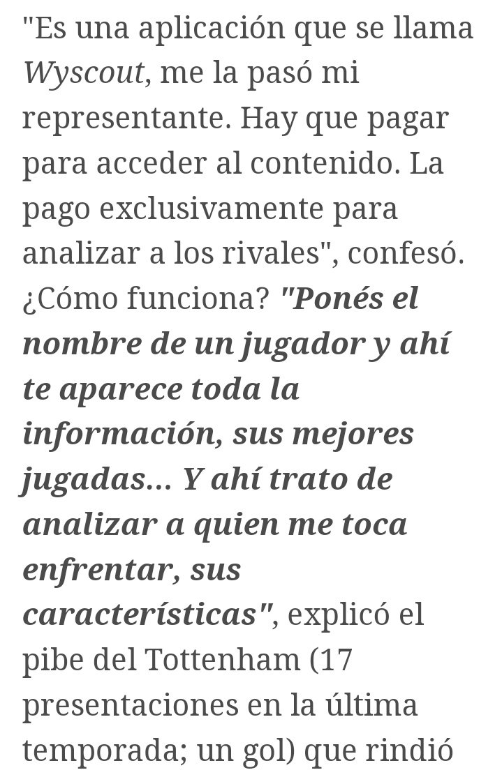 Publicación de Clarín: Juan Foyth, defensor argentino (ayer fue lateral derecho) contó como estudia a los rivales. 

(Ya me hablaron de la aplicación "Wyscout". En minutos conoces el perfil de un jugador. Hoy en día ya no hay excusas)
