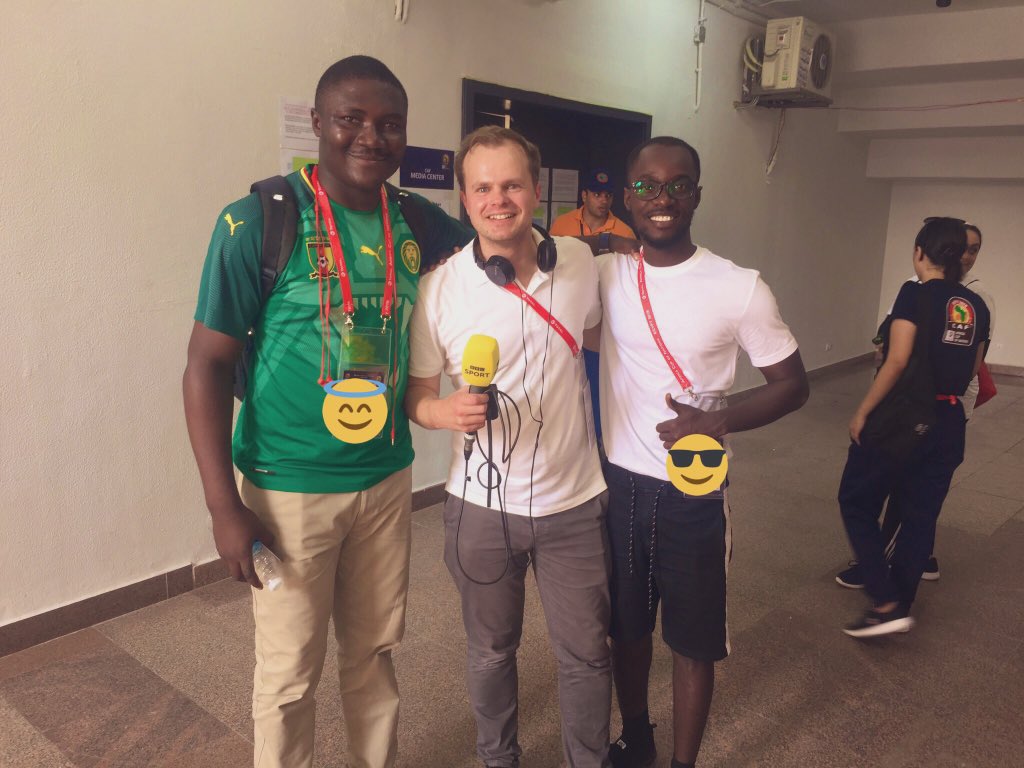 With brother @KwesiBenedict and @JohnBennettBBC in Ismailia for @BBCSport @bbcsportsworld ahead of the Cameroon-Ghana #AFCON2019  game.

Benedict with a lame smile 😂🤣 cus he is skeptical.

I just reminded Benedict there are 5 stars ⭐️ ⭐️⭐️⭐️⭐️ on my jersey and 4 on Ghana’s