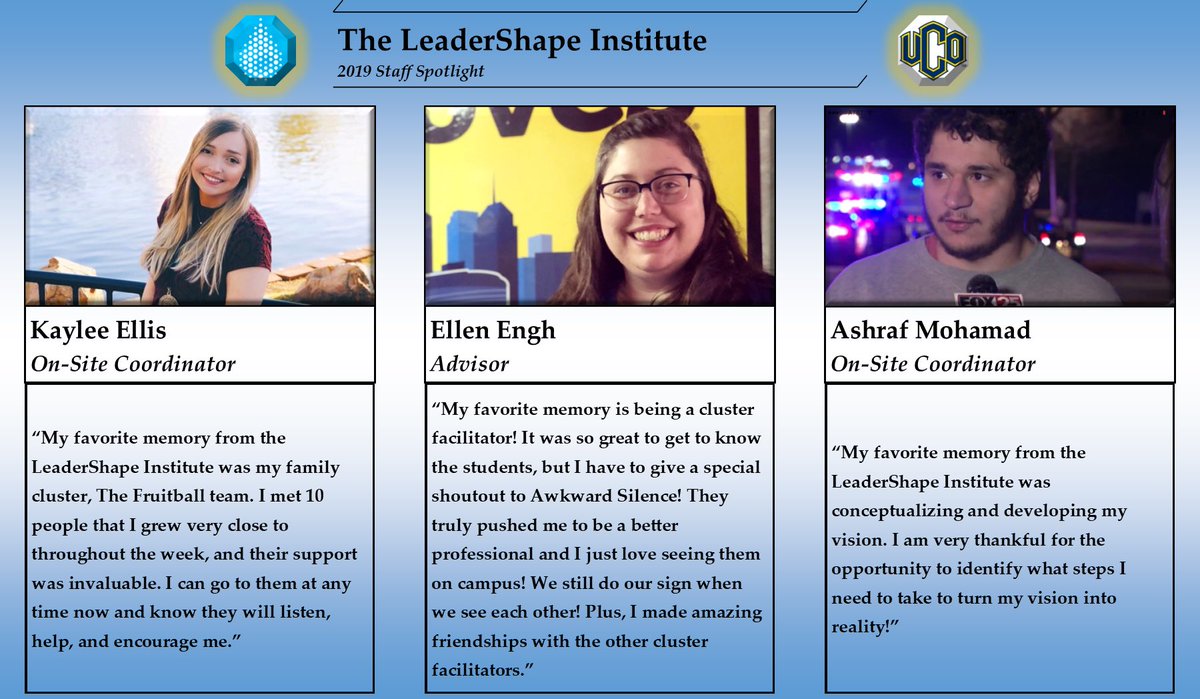 Meet our LeaderShape staff! We’re so excited to watch our #LS19 attendees create new memories and connections while learning how to develop their vision and lead with integrity!