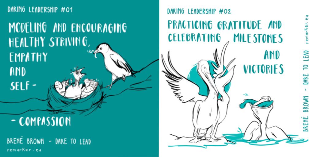 We love the work of <a href="/BreneBrown/">Brené Brown</a>! She is a constant source of inspiration for us as individuals and as a team. Now we’re honoring her inspiring book, Dare to Lead by visualizing the  #daringleadership principles - with birds! 🐤🦢🦜🕊🐔🐦🐧🦉🦅🦆 Sharing the first two images 🐣