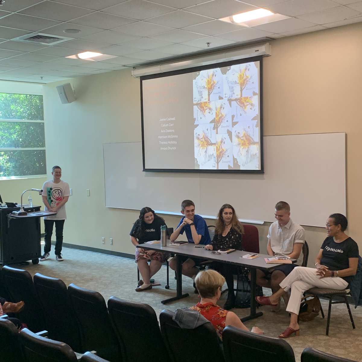 UpWriMo's tweet photo. Our writersInc panel discussion is now underway @usc_upstate! We’re all excited to learn more about the process of editing a literary journal! #UpWriMo https://t.co/aFXNMyPBfC