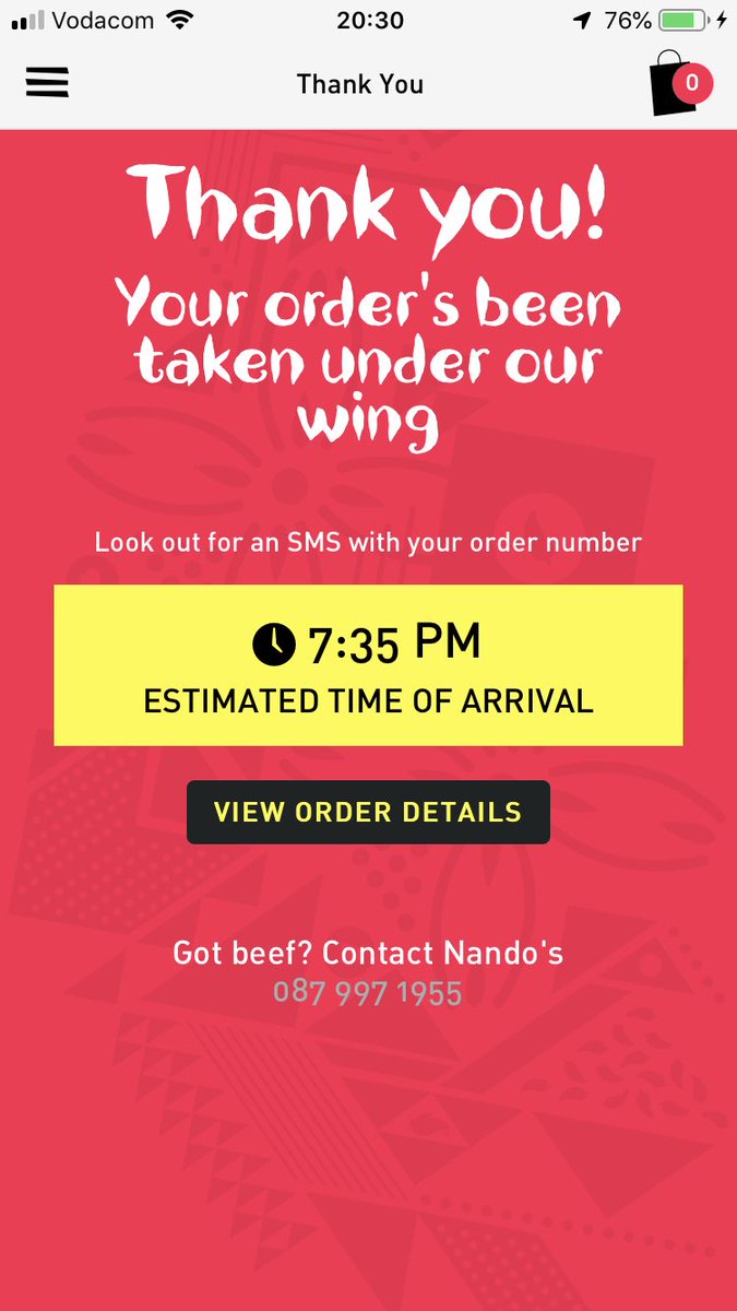 lsekano's tweet photo. @NandosSA my order is over an hour late, &amp; still waiting!!! This is really disappointing! https://t.co/8MSE6xW4Lm