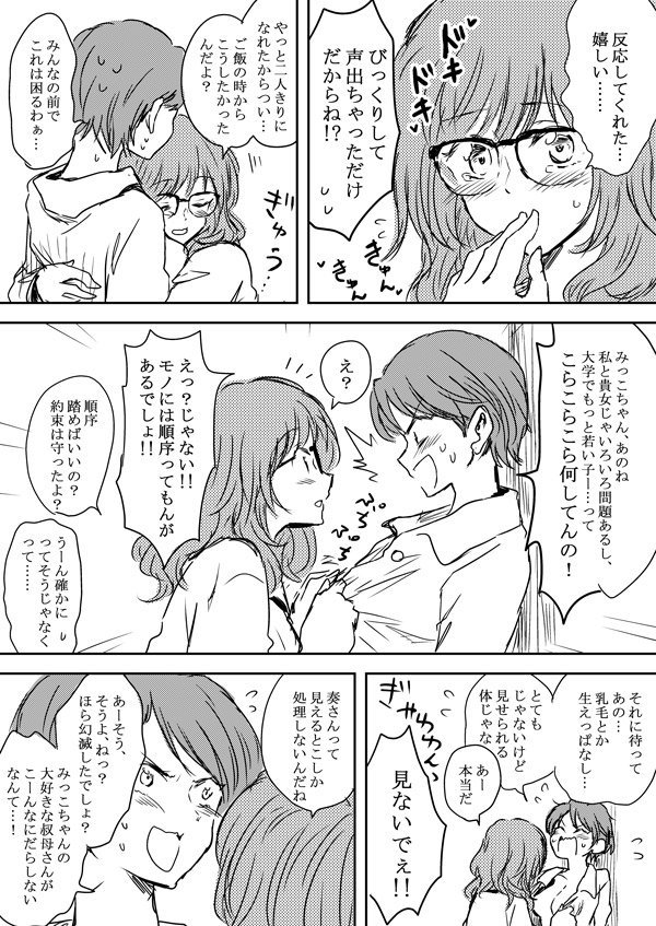 仕事人間だったOL（叔母）が久しぶりに会った親戚の大学生の子（姪）に猛アタックされ～……の延長戦。 