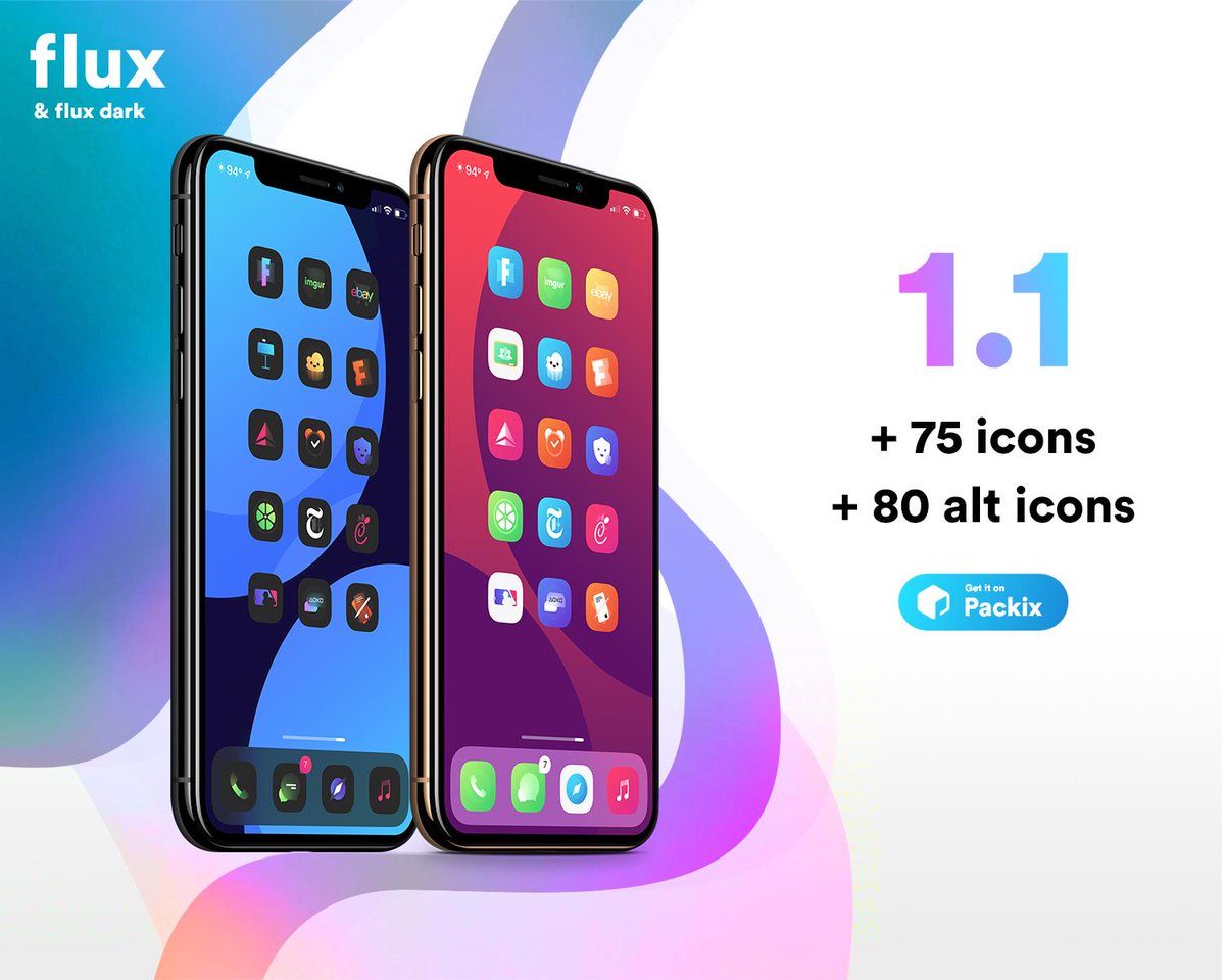 1.1 is now live on packix! (GIVEAWAY) Im giving away 5 copies! Your choice of flux or flux dark. All you need to do is like and retweet | Ends Monday