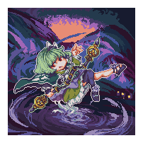 Katarazu 唸れマジカル三節棍 ぱっつん前髪 魔法少女 和服 赤眼 Picopiyo Pixelart ドット絵 フォロワーさんの好きな要素を詰め込んだ創作女子を描く