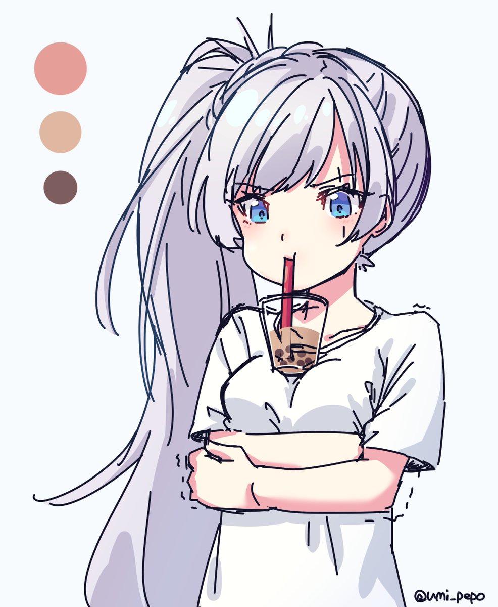 ワイス・シュニー 「#タピオカチャレンジ をがんばってるワイスのrkgk #RWBY 」|海野ぺぽ🌸のイラスト