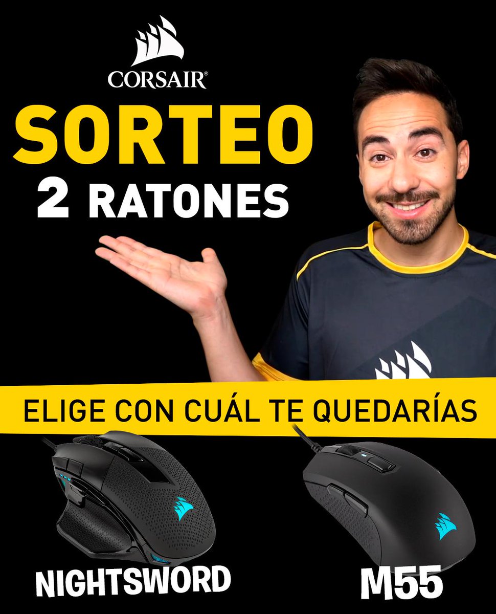 HDluh's tweet photo. ⭐ SORTEO CORSAIR ⭐ 
¡Dos ganadores a la caza de dos nuevos ratones!
¿M55 o Nightsword? ¡Tú eliges!
¡PARTICIPA! Pasos a seguir:
1️⃣ Haz RT y ❤️ a este tweet
2️⃣ Seguir a @CorsairSpain y @HDluh  
3⃣ Comenta con cuál de los dos te quedarías

¡Plazo hasta el 6 de julio a las 23:59! https://t.co/gt734LM8be