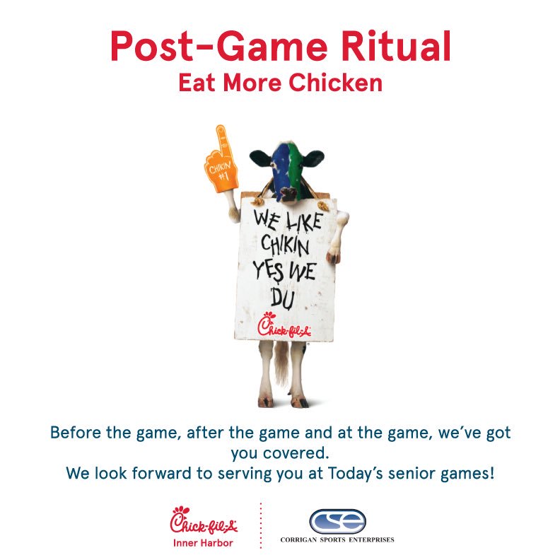 CSELax's tweet photo. We've got you covered.. #originalchickensandwich #postgameritual #cfainnerharbor https://t.co/w9UexEjg4m