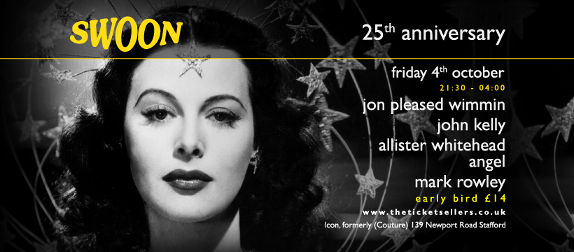Swoon (@swoonstafford) on Twitter photo Finally we are so excited to announce the line up for Swoons 25th Anniversary <a href="/jonpleased/">Jon Pleased</a> <a href="/djjohnkelly/">dj john kelly</a> <a href="/DJAWhitehead/">Allister Whitehead</a> <a href="/VenusinMotion/">Angel Johnson</a> #MarkRowley tickets on sale this Friday @ midday <a href="/TicketSellers/">TicketSellers</a> Finally we are so excited to announce the line up for Swoons 25th Anniversary <a href="/jonpleased/">Jon Pleased</a> <a href="/djjohnkelly/">dj john kelly</a> <a href="/DJAWhitehead/">Allister Whitehead</a> <a href="/VenusinMotion/">Angel Johnson</a> #MarkRowley tickets on sale this Friday @ midday <a href="/TicketSellers/">TicketSellers</a>