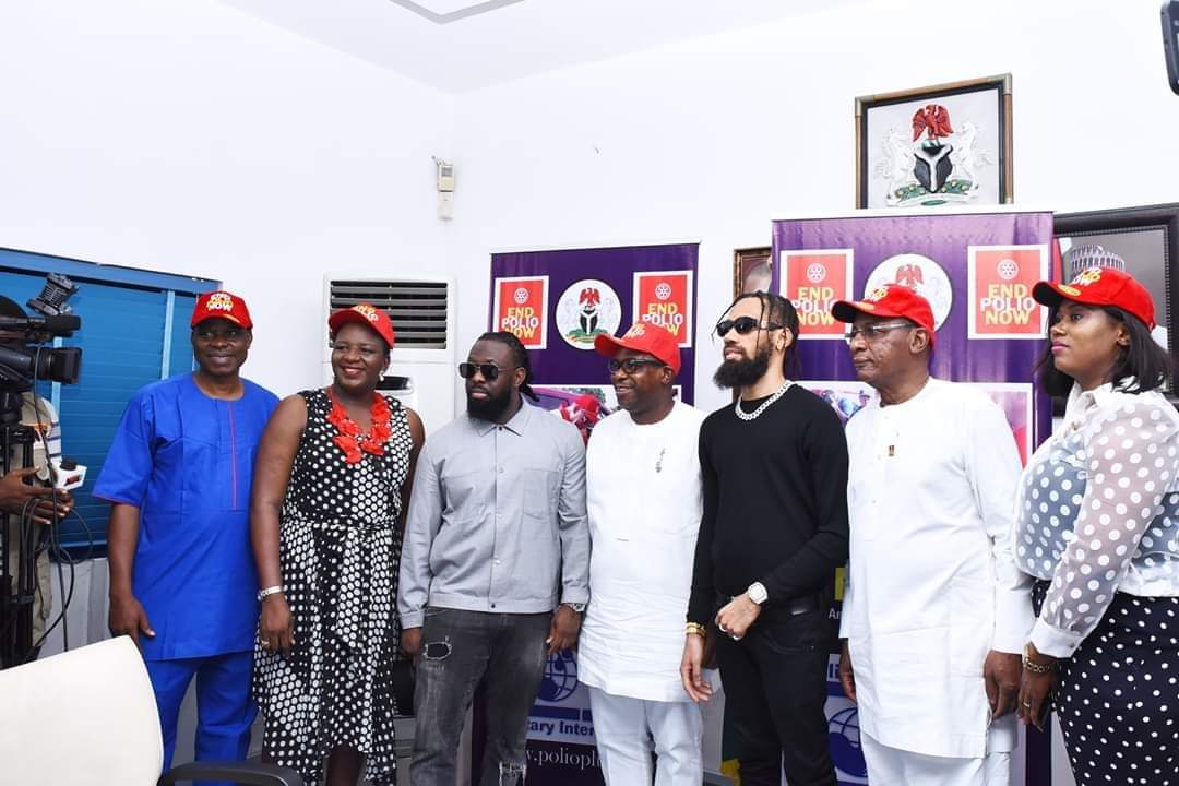 PolioPlusNG's tweet photo. The Chairman of Nigeria Polio Plus Committee, Dr. Tunji Funsho & few members of the committee, officially Unveiled & Endorsed @TIMAYAtimaya & @PHYNOfino as Nigeria Polio-Celebrity Ambassadors...
...gearing up the "last lap" towards a Polio-Free Nigeria.
#endpolio #droptozero https://t.co/zAMp7HJvp7