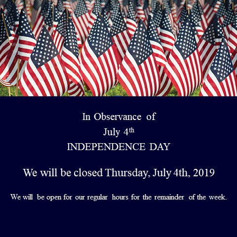 Happy Independence Day! We will be closed on July 4th in observance of the holiday conta.cc/2NjMLMw