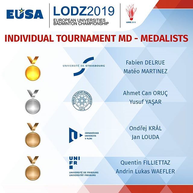 Congratulations to MD Tournament medalists 👏👏👏
#eusaunisport #eusabadminton
<a href="/eusaunisport/">EUSA - University Sports Europe</a> @unistraofficiel <a href="/uludaguni/">uludağ üniversitesi</a>.itiraf @zcuplzen <a href="/unifribourg/">Fredy E. Chevalier</a> ift.tt/2ZV6inZ