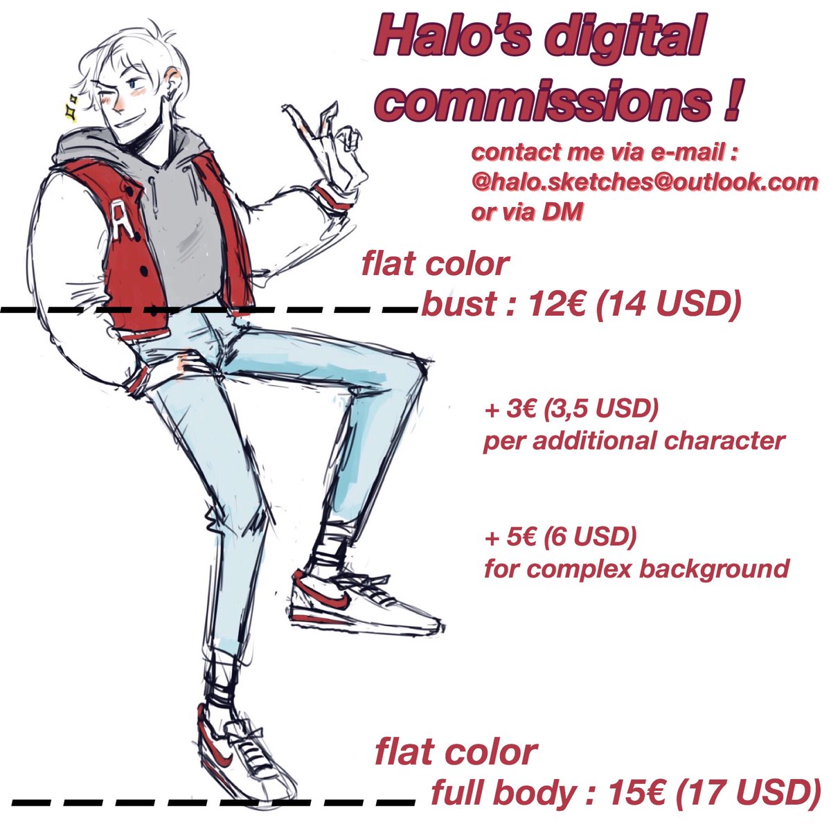 hi ! im opening my commissions for the summer! 
contact me via DM or e-mail (halo.sketches@outlook.com) for more questions ! 

(ko-fi link is in bio)

❤️thanks for the support ❤️ 