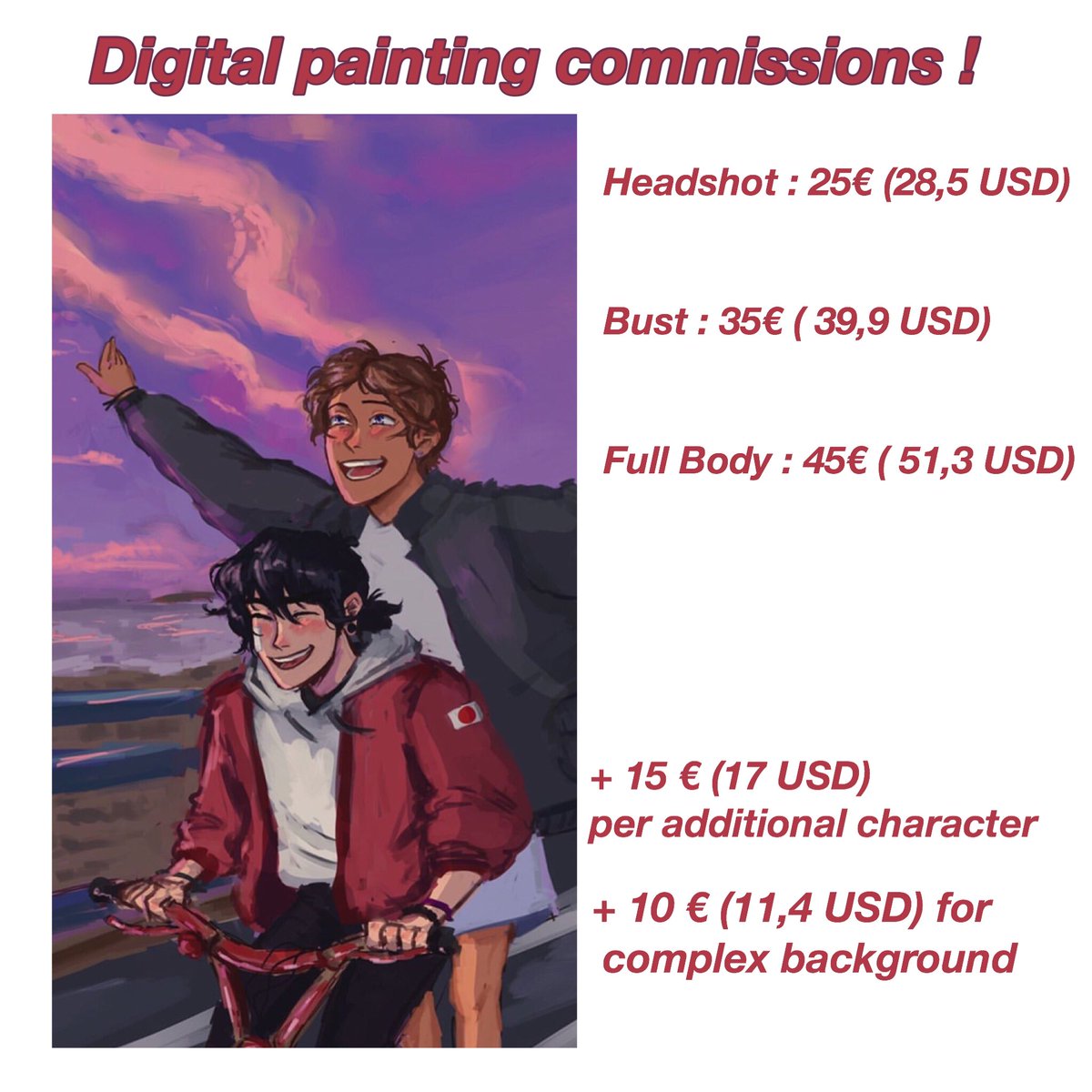 hi ! im opening my commissions for the summer! 
contact me via DM or e-mail (halo.sketches@outlook.com) for more questions ! 

(ko-fi link is in bio)

❤️thanks for the support ❤️ 
