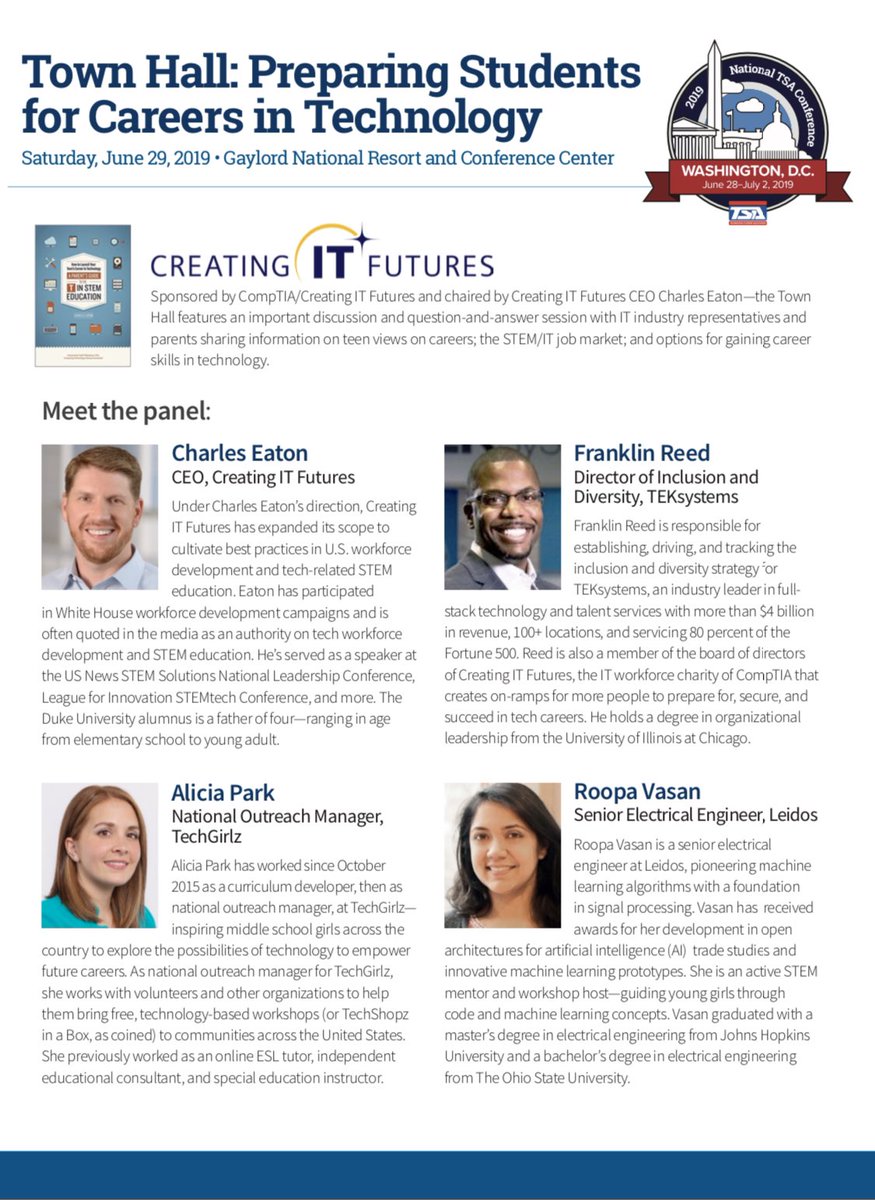 AliciaPark02's tweet image. Had a fun morning judging Promotional Design, instead of microcontroller. Some very unique design aspects used! Would love to see some used as upcoming TSA  items. Next up, panel time! #OneTSA #ModelTheWay @TechGirlzorg @createITfutures @CompTIA @NationalTSA