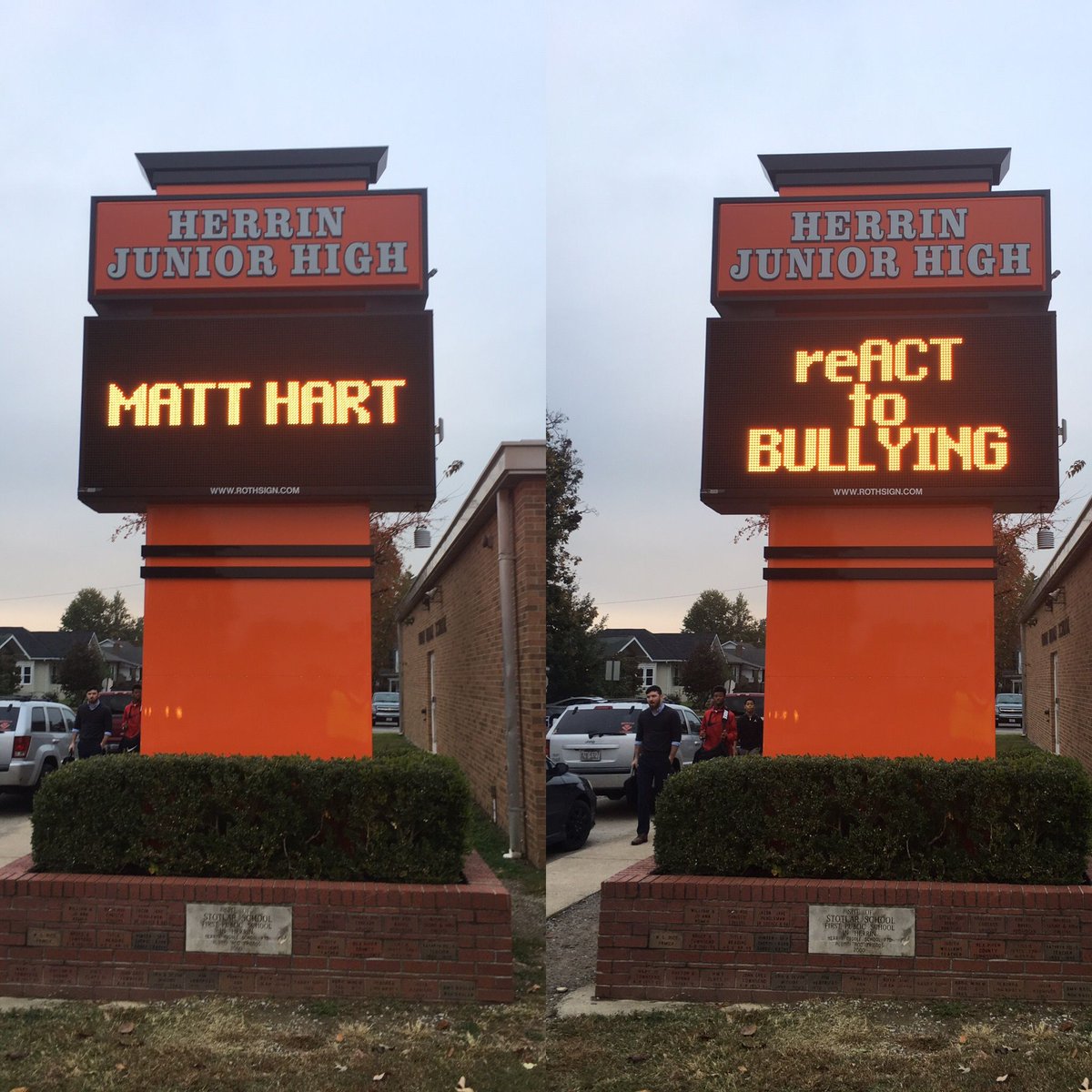 reacttobullying's tweet photo. We'd like to light up your school sign with strategies for your entire staff, parents, and students to deal with #bullying.  A focus on #KindnessMatters and #bystander strategies.  "Without a doubt, the best bully prevention program we've ever had!" https://t.co/pIfDQcm6Ss