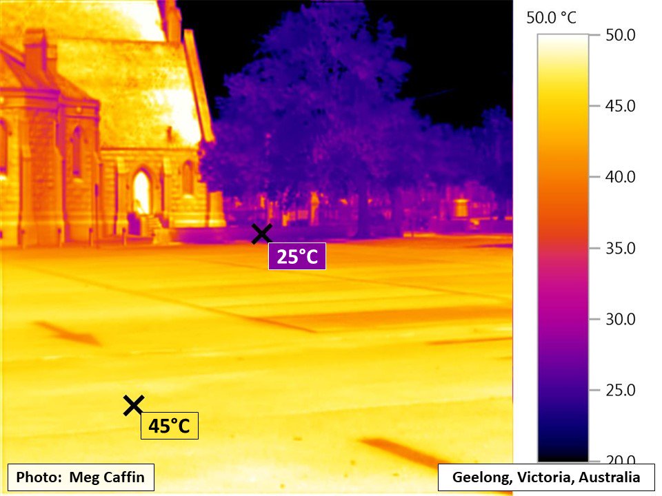 JeremyDBarrell's tweet image. If you were out in the UK today, this will not be hard to work out. Infrared shows the temperature difference between areas with trees, and those without. Thanks to Meg Caffin and the City of Geelong, Australia, for the insight. This is what&apos;s coming and we&apos;re not ready for it!