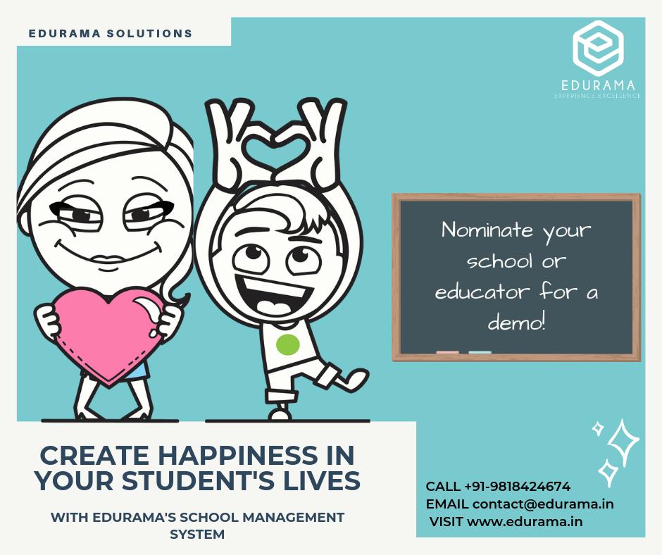 Say hello 2 #happy days with #Edurama's #schoolmanagementsystem. Nominate your #school or #educator and contact us to schedule a #demo!
#edutech #edurama #schoolmanagementsoftware #schoolmanagementerp #erp #school #parents #teachers #education #india #Saturday #saturdaymotivation