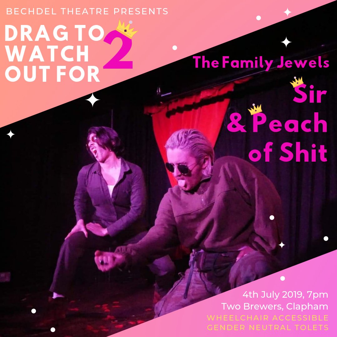BechdelTheatre's tweet photo. #DragToWatchOutFor PERFORMER ANNOUNCEMENT! Representing @FamilyJewelDrag...

📣SIR &amp; PEACH OF SHIT🍑

The Family Jewels are a sexy eclectic drag king collective fresh from sell-out shows at @diyspace4london &amp; @VAULTFestival

July 4 at @2BrewersClapham 🎉

https://t.co/xDNq4jUjkD https://t.co/33QdlWZEk5