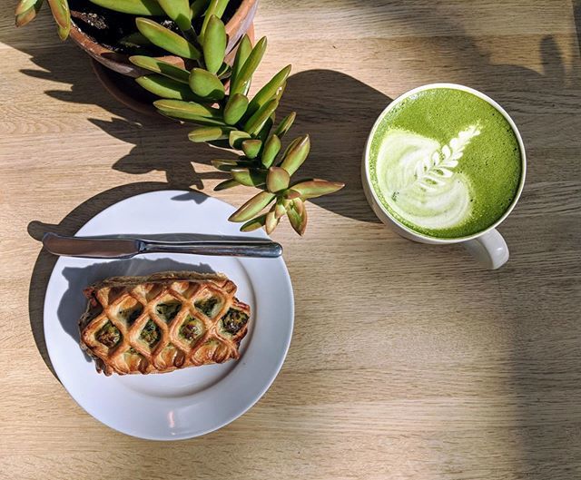 Saturday’s call for a Matcha latte and a spinach feta pastry. 🍃🍵
.
.
.
.
#cafe #yegcafe #matcha #latte #matchalatte #yeg #stalbert #stalbertcafe #weekend #cactus #succulentcactus #pastry #yegfood #foodie #morning #coffee #yegfoodie ift.tt/2J714P2