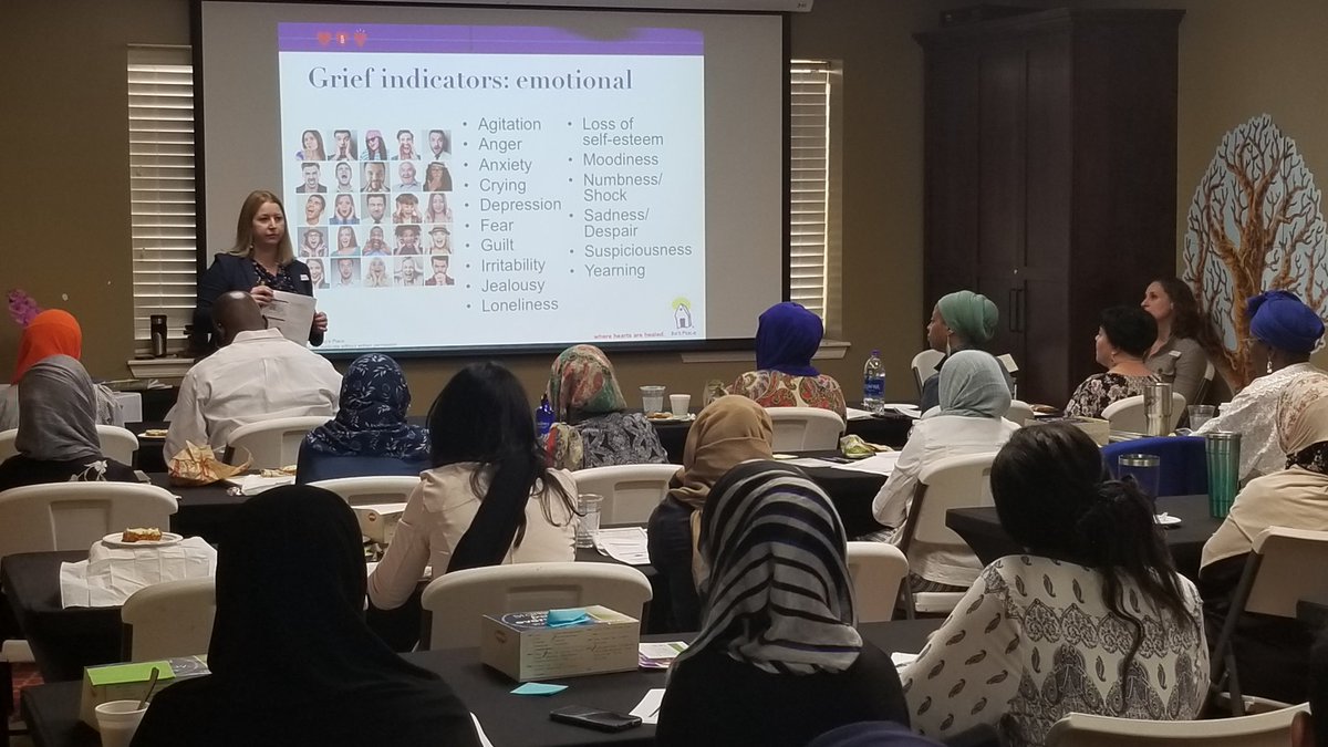 ISGH50's tweet photo. Very grateful to Jodi and Lori from @Bos_Place, who are helping professional counselors, spiritual leaders, educators and funeral workers from the Muslim community learn more about how to help others cope with grief.  #GriefBallandBox #GriefSupport #LetsSitWithEachOther #ISGH50 https://t.co/ADMCwb8XLe