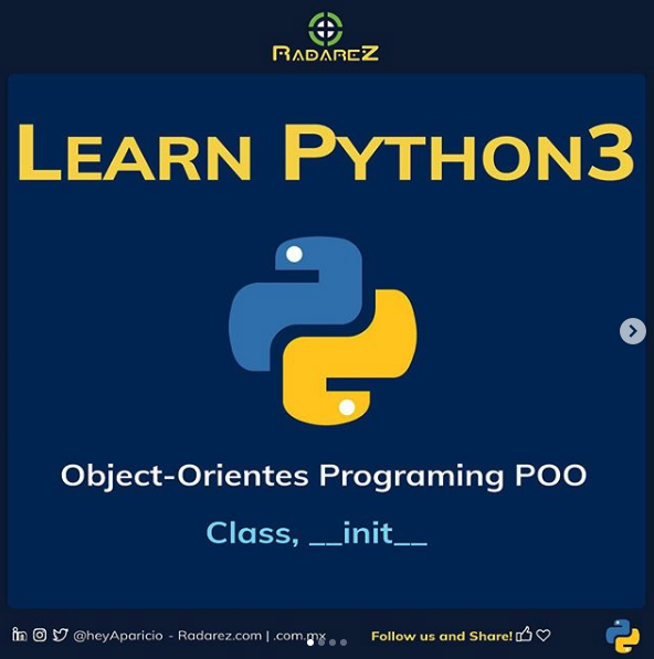 heyaparicio's tweet photo. Learn Python 3🐍 with @heyAparicio and @radarez Object-Oriented Programing (class, __init__)
https://t.co/SYudP56O5L

#python #programming #Django  #Software  #softwaredevelopment #SoftwareLibre #programación #Flask #webdev #hackers #backend #programmer #Coders #python3 https://t.co/m2jrKsdnjV