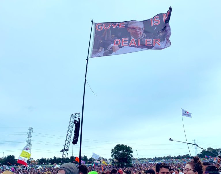 katieglassST's tweet photo. GOVE IS MY DEALER . Found the best flag at Glastonbury #glastonbury2019 https://t.co/KJbz6yooyP