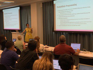 _odsc's tweet photo. Lara Kattan walks attendees through the essentials of probabilistic programming with PyMC3 at #immersiveAI #ODSCNYC https://t.co/p4I6gm1Zy5