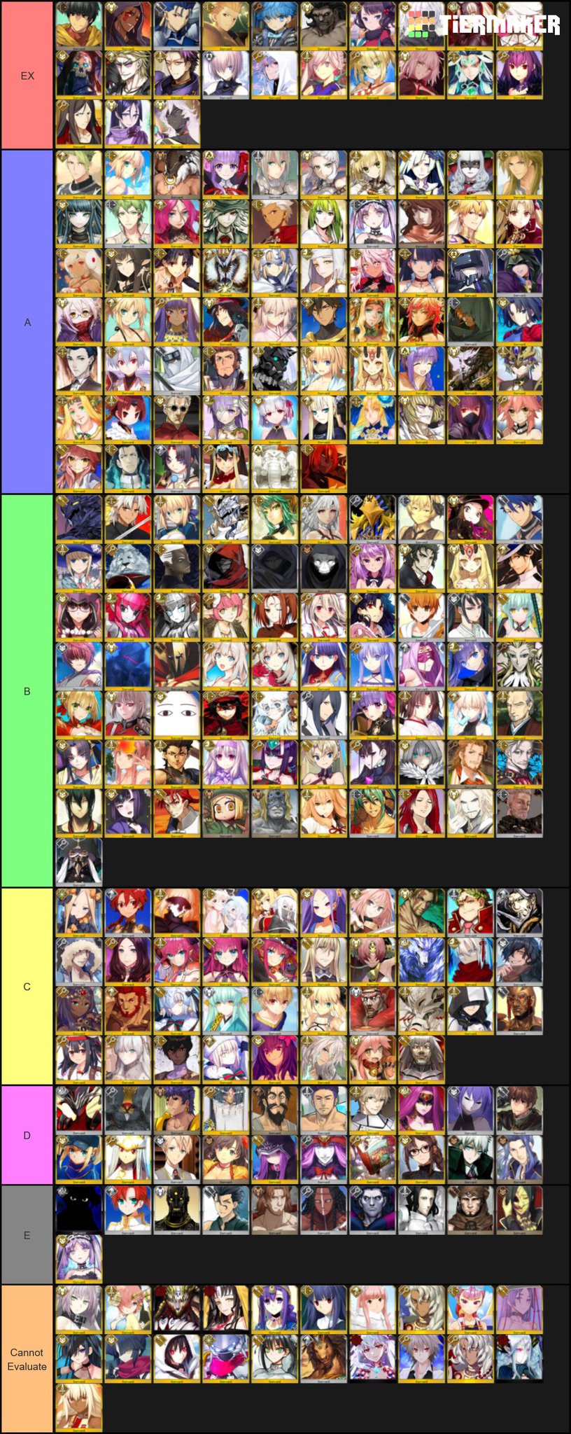 Myst Here S The Complete Servant Gameplay Tierlist That Was Made From The 4 Hour Stream For Those Who Missed It Fgo