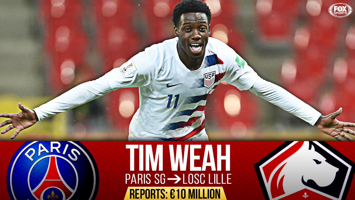 FOXSoccer's tweet image. IT'S OFFICIAL: Tim Weah has a new club! 🇺🇸

The @USMNT phenom joins Lille from PSG on a 5-year deal.
