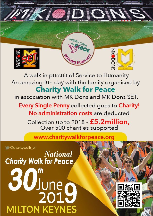 Beaconof_Peace's tweet photo. We’re all set for tomorrow’s @charitywalk_uk in association with @MKDonsSET @MKDonsFC in #MiltonKeynes @MkStadium - we look forward to welcoming you all with open arms and all our love. #LetsWorkTogether #WorkingForHumanity #ServingHumanity 
@Bashiruddin0986 @AMEA_UK @Fareeha786 https://t.co/9TdXs2hzKS