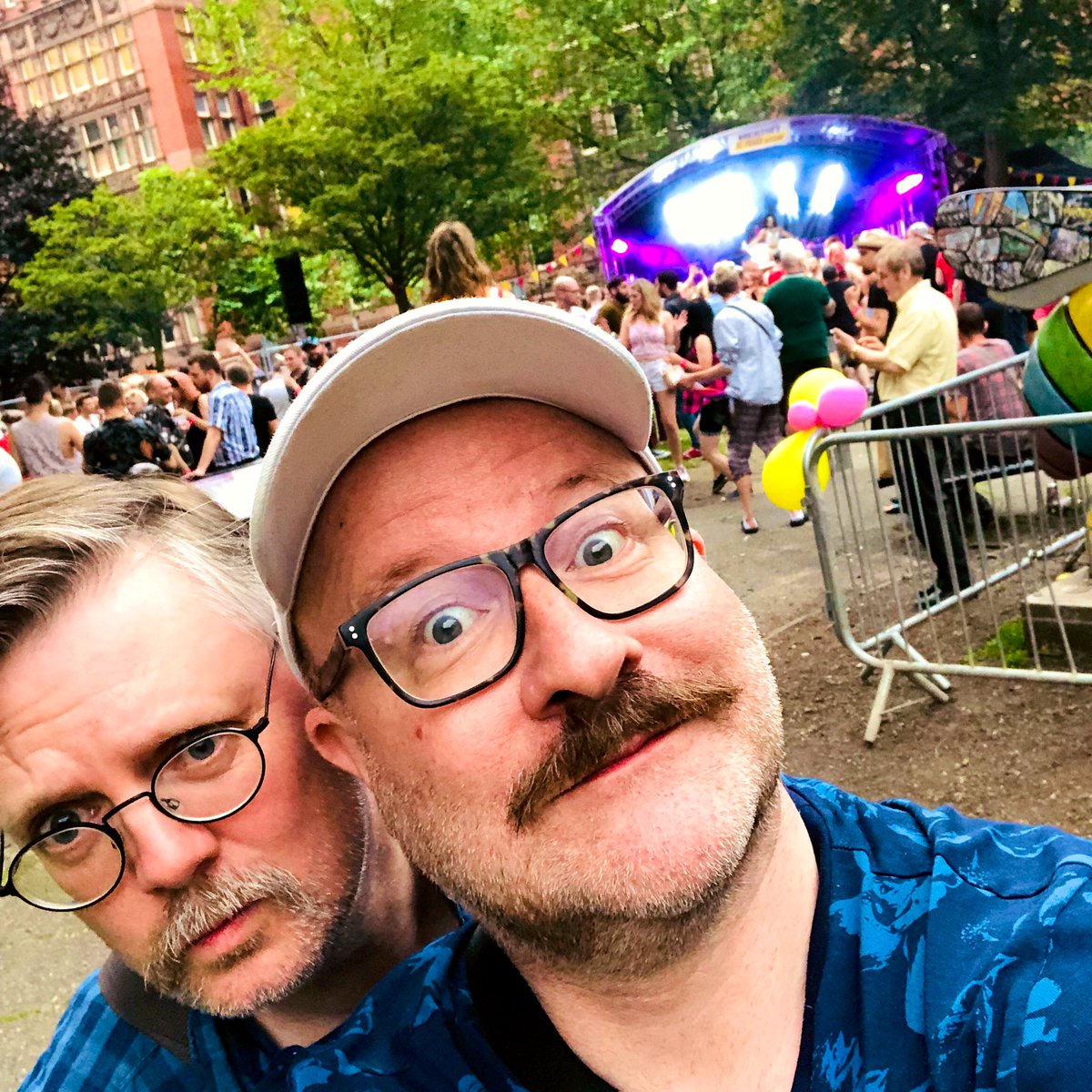 stephenmhornby's tweet photo. Having a great time @Beproudevent in #SackvilleGardens with @paulmagrs although you might not know it from our faces! #PrideMonth #Pride2019 #Pride19 #FreePride #SpiritOfPride #PrideInManchester #BeProudEvent @levepride #PrideShouldBeFree https://t.co/1LljDGIS1a