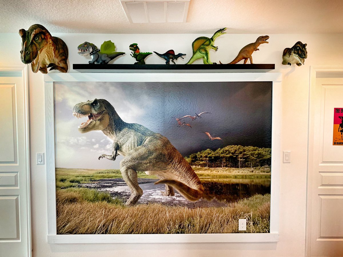 captainatv1's tweet photo. The Captains wanted a Dinosaur wall built for their βCaptain A Tv Production Studio/Game Roomβ! And, Rex with Baby Rex from @ZooTampa finally found their home with a mural by @magicmurals #dinosaurs #trex #magicmurals #boyswholovedinosaurs #zootampa https://t.co/z0Y4K3raxl
