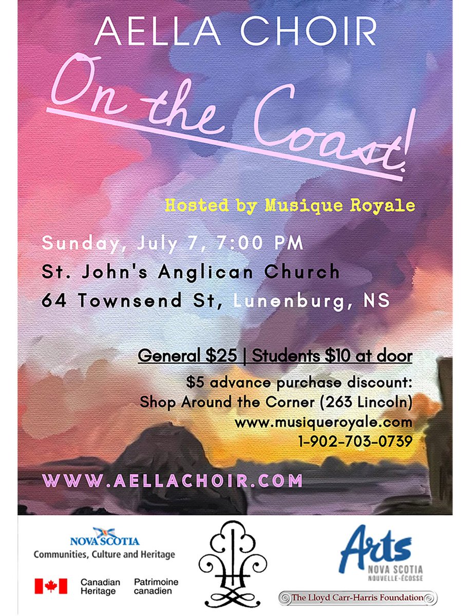 MusiqueRoyale's tweet photo. Hear Aella: Beautiful female voices from Ottawa performing without a conductor! Described by Classical Ottawa as "everything modern choir should be – innovative, technically precise, joyous, comforting and representative".
Sunday July 7 at 7 pm - St John's Anglican, Lunenburg https://t.co/j8pkBJ3mUT