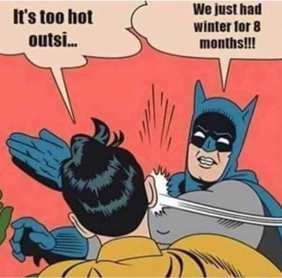 JRGrayson's tweet image. There was no transition. 8 months of cold to 95 degrees. Can I get a 75 degree with a breeze?! Yeah I’m complaining, so what wanna fight about it? #BringBackSpring