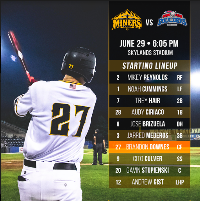 SCMiners's tweet photo. Here is the starting lineup for tonight's game! #KeepDigging⛏️ https://t.co/O9CPA6ucM3