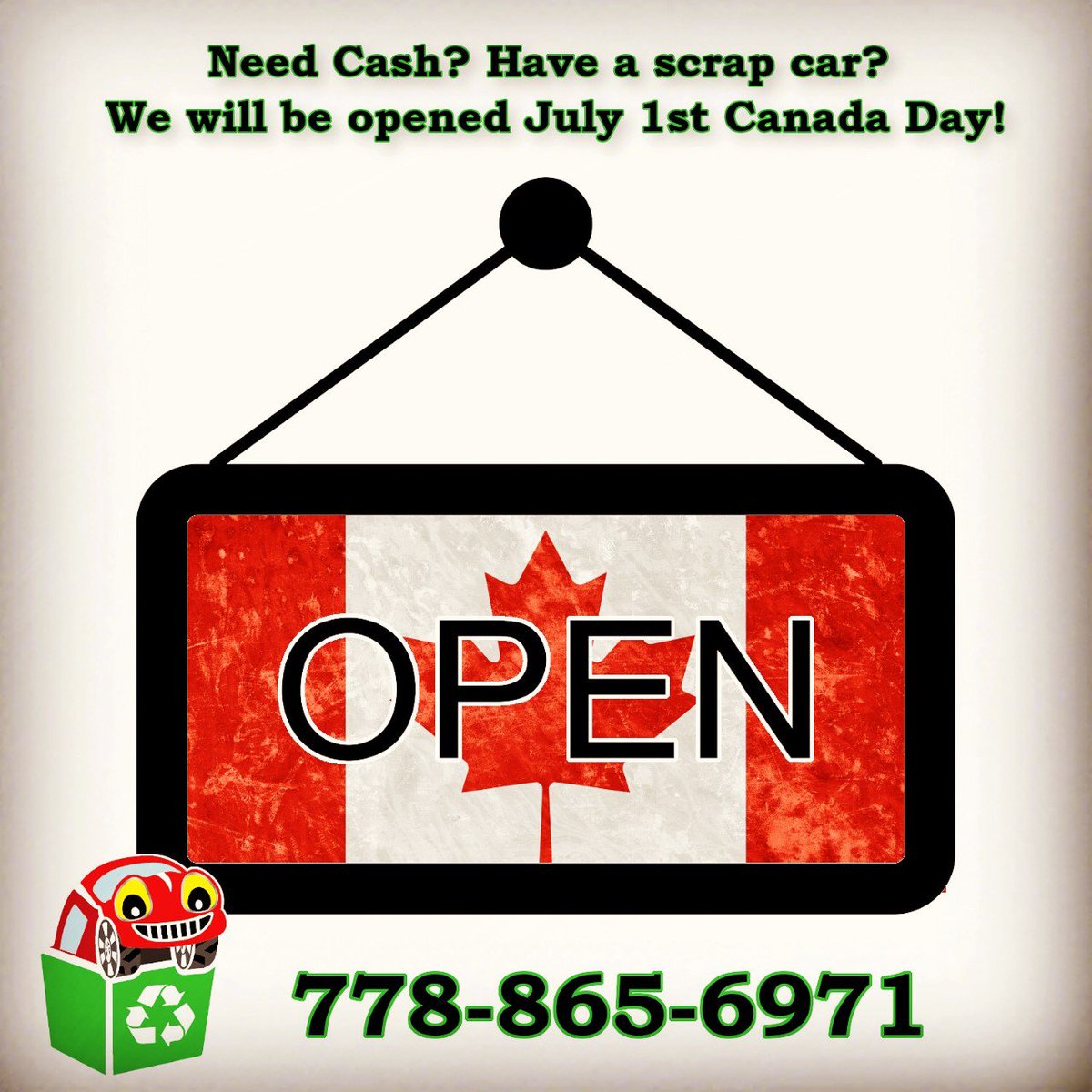 RecycleYourAuto's tweet image. Need a #scrap #vehicle removed this Canada Day Long Weekend?  We will be opened Monday, July 1st to help with that #summer cleanup.  Call of text us at 778-865-6971.
#scraplife #scrapcarremoval #junkcarswanted #sellmycar #webuycars #callusfirst