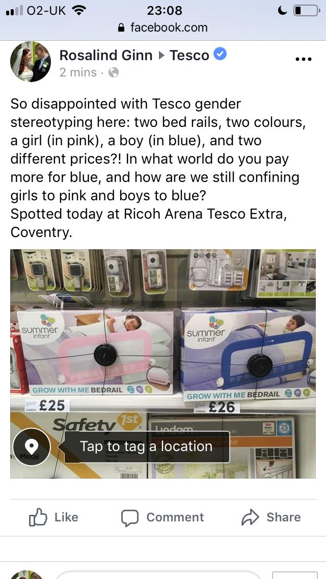 bozzaros's tweet photo. @Tesco I’m so disappointed, how are you still gender stereotyping in this day and age? And why is blue more expensive? https://t.co/cwIVh256GM