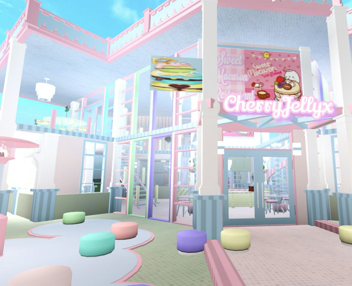 Cherryjellyx On Twitter Pastel Macaron Themed Restaurant - roblox bloxburg picture codes for restaurants