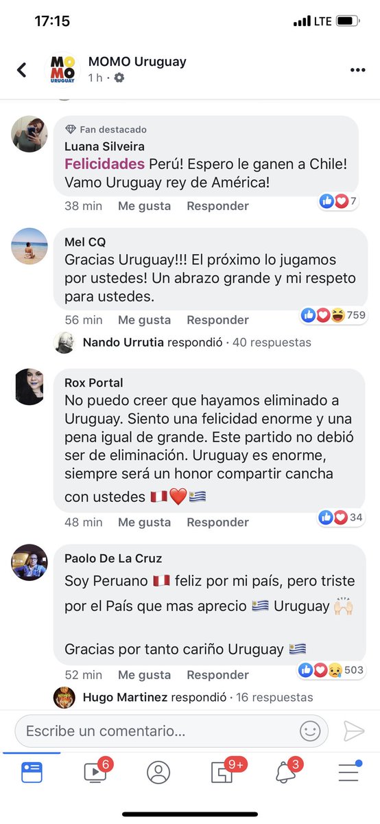 polichevere's tweet photo. Han visto los comentarios que cruzan los hinchas peruanos y uruguayos después de la victoria blanquirroja? Por qué el fútbol no puede ser así siempre 😔 https://t.co/rwYnczfrFg