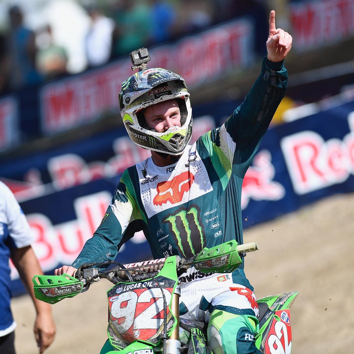 RaceKawasaki's tweet photo. The sandy hills of Southwick didn’t slow #TeamGreen down today! @AdamCianciarulo grabbed the holeshot in both motos and rode to another 1st place overall finish in the 250MX class (1-2), while teammate @martindavalos_ earned 33rd overall (22-40) for the day. #RaceKX #ThisIsMoto https://t.co/6XVuk5IAIa