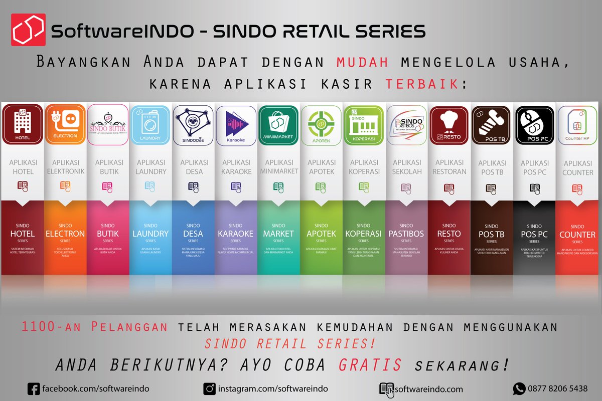 softwareindocom's tweet photo. Penggunaan #aplikasi untuk pelaporan dan kontrol dalam usaha #ritel merupakan inovasi untuk dapat terus berkembang dan mampu bersaing di era E-commerce.
Ayo coba SINDO #Retail Series untuk yang #minimarket #toko Anda sekarang! Aplikasi #kasir terbaik! 
#softwareindo https://t.co/9PSPL0CfJ7