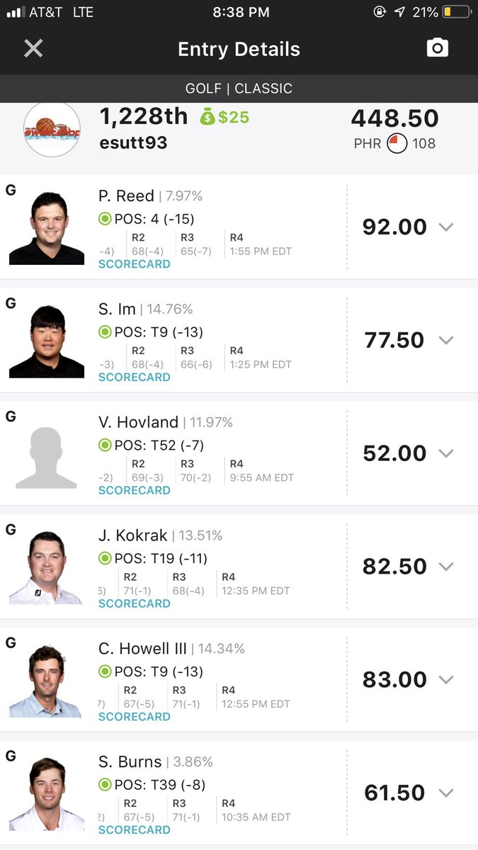 CaptainCoin415's tweet photo. @fantasygolfpod @quagnis @RocketClassic Potential Double sweat tomorrow in the $5 (100k 1st place)
Wish my luck boys 🤙🏻 https://t.co/7vnQzFQ19m